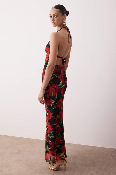 Trendyol Collection Red-Multicolor Lined Tulle Evening Dress Tprss25Ae00192
