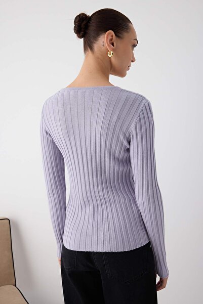 Trendyol Collection Wardrobe Essentials Pulover de tricotaj cu aspect mercerizat liliac |   TWOAW26KZ00099