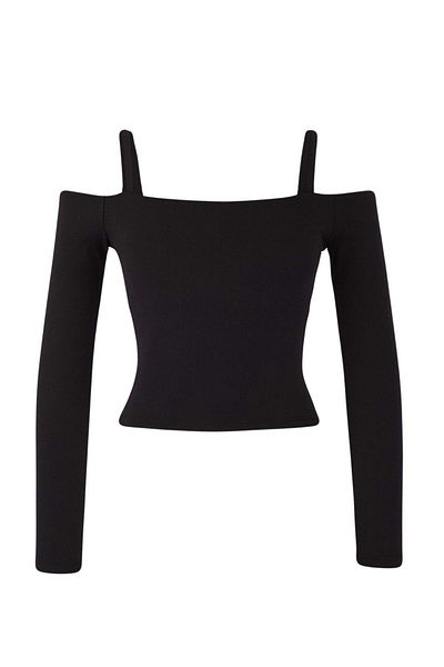 Trendyol Collection Top/bluză sport cu detaliu curea din țesătură neagră cu perie moale THMAW26BZ00003