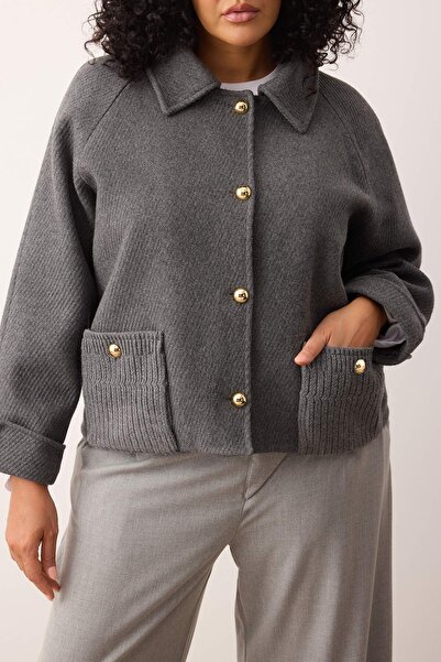 Trendyol Curve Gray Regular Fit Cashmere Slim Plus Size Coat Twoaw26Aw00005