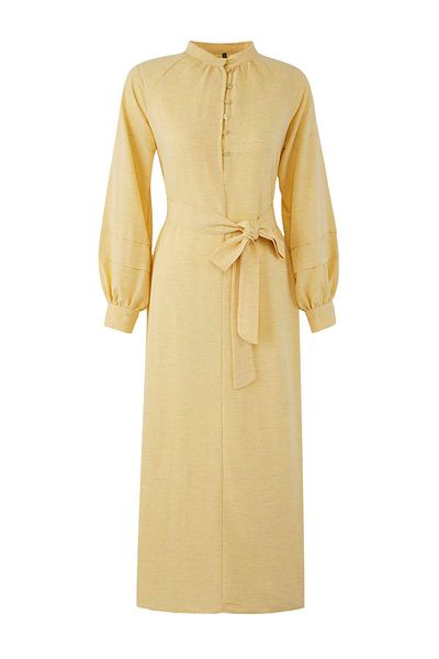 Trendyol Modest Светложълта плетена рокля от ленена смес TCTSS25EB00117