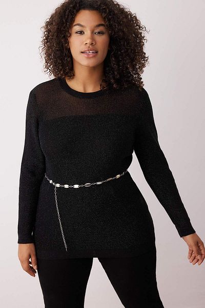 Trendyol Curve Pulover negru din tricotaj subțire cu detalii transparente TBBAW26AN00021