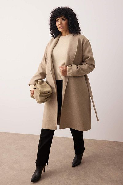 Trendyol Curve Πέτρινο παλτό Oversize Plus Size TBBAW23KB00004