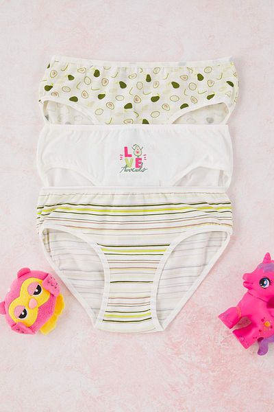 TRENDYOLKIDS Ecru-Green 3-Piece Girl's Cotton Printed Long Sleeve Knitted Panties Tkdaw26Ku00000