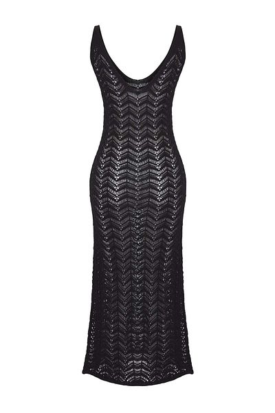 Trendyol Collection Rochie de plajă neagră Maxi Knitwear cu decolteu în V TBESS25EL00152