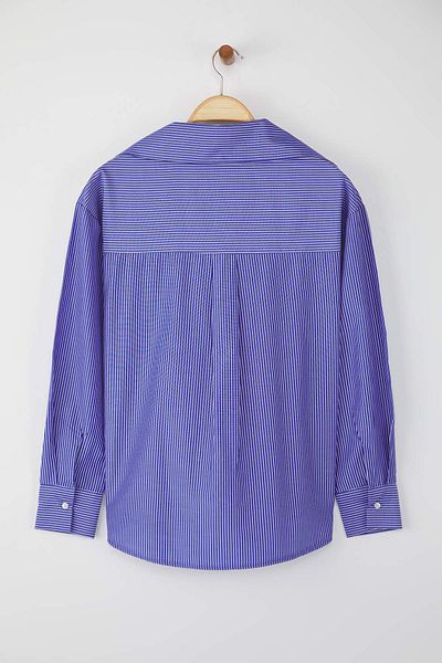 Trendyol Collection Cămașă cu eșarfă cu dungi bleumarin TWOAW26GO00046