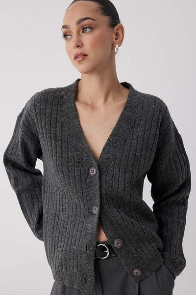 Trendyol Collection Ανθρακί μαλακής υφής Basic Wide Fit Πλεκτό Ζακέτα TWOAW26HI00119