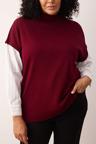 Trendyol Curve Μπορντό Μανίκια Ύφανση Mixli Πλέκτο πουλόβερ TBBAW24AN00017