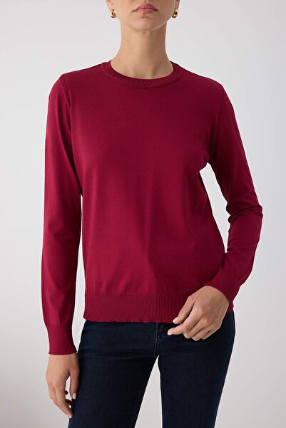 Trendyol Collection Wardrobe Essentials Burgundy Mercerized Look Thin Basic Knitwear Sweater |   Twoaw26Kz000810