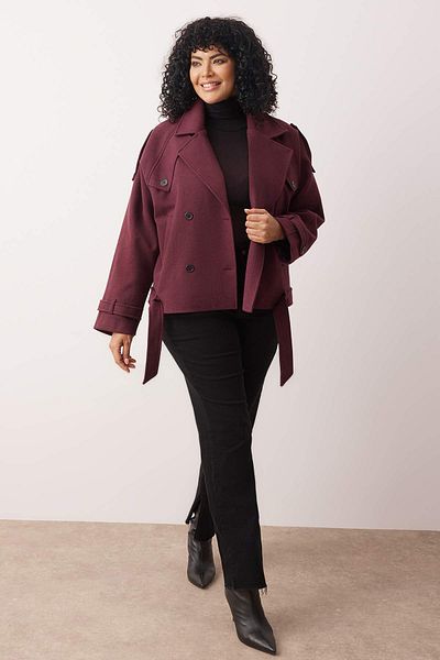 Trendyol Collection Jachetă de sezon cu textura moale, de dimensiuni mari, scurtă, oversize, bordeaux TWOAW26DD00008