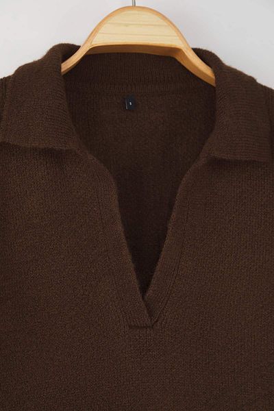 Trendyol Collection Кафяв мек текстуриран широк плетен пуловер TWOAW26KZ00087