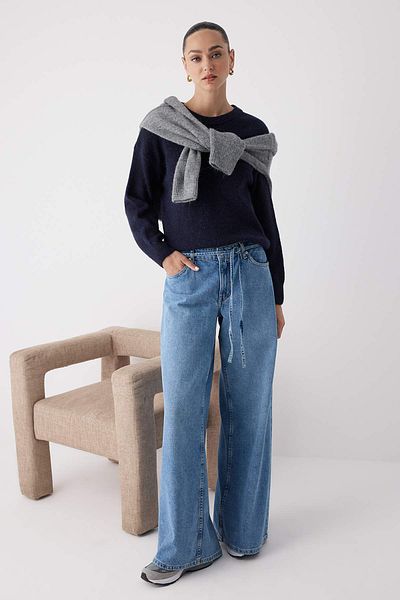 Trendyol Collection Λαχανί Περισσότερο Βιώσιμο Μειγμένο Με Αλπακά Γαλάζιο Υφαντό Πλεκτό Μπλούζα TWOAW26KZ00001