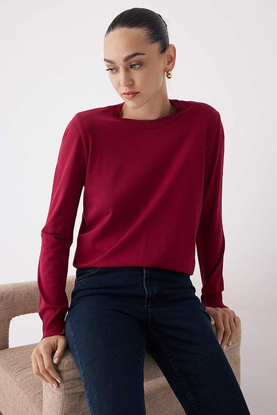 Trendyol Collection Burgundy Mercerized Look Thin Basic Knitwear Sweater Twoaw26Kz00081