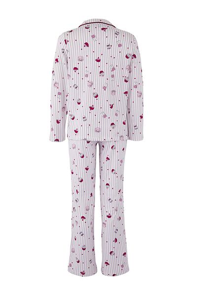 Trendyol Collection Set de pijamale tricotate cu model de petrecere a timpului liber, 100% bumbac, liliac-multicolor THMAW26PT00039