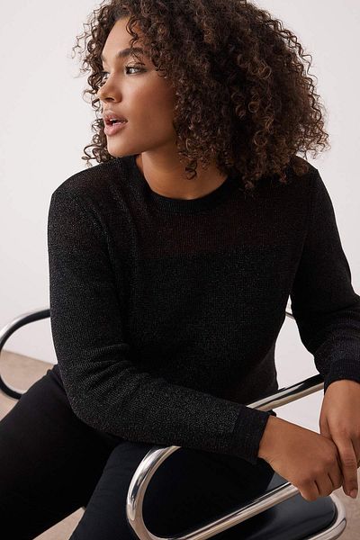 Trendyol Curve Pulover negru din tricotaj subțire cu detalii transparente TBBAW26AN00021