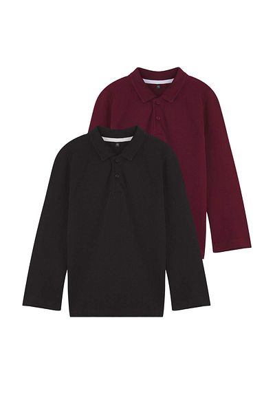 TRENDYOLKIDS Μαύρο-μπορντό 2 τεμαχίων Unisex βαμβακερό Basic Regular/Normal Fit Polo γιακά πλεκτό μπλουζάκι