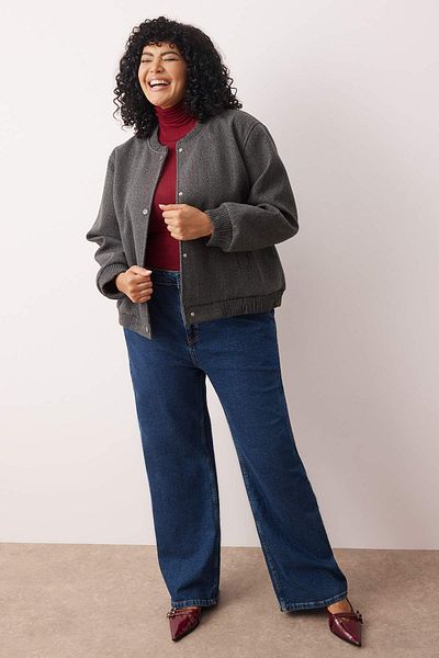 Trendyol Collection Антрацитен кашмирен бомбър яке с големи размери TWOAW26AW00012