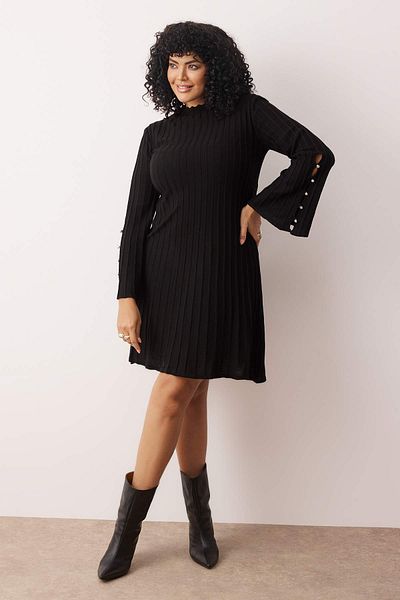 Trendyol Curve Black Corded Accessory Detailed Knitwear Dress Tbbaw26Ah00000