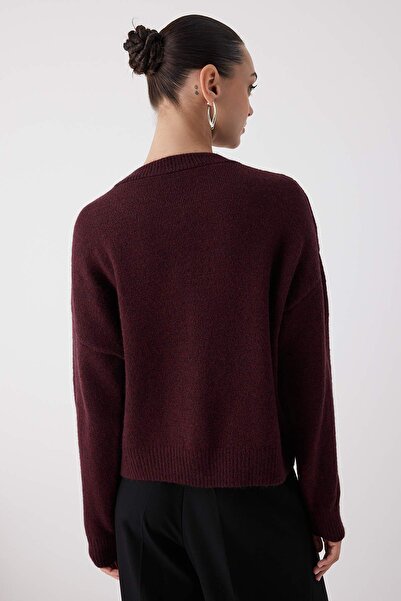 Trendyol Collection Wardrobe Essentials Burgundy Alpaca Wool Blended Wide Fit Knitwear Cardigan |   Twoaw26Hi000890