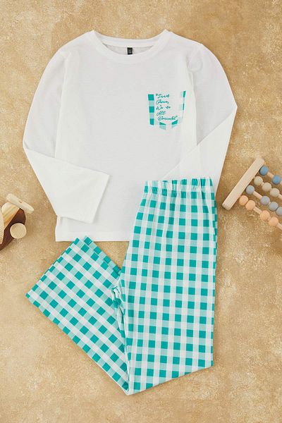 TRENDYOLKIDS Set de jos tricotat cu imprimeu mentă - TKDAW25AU00093