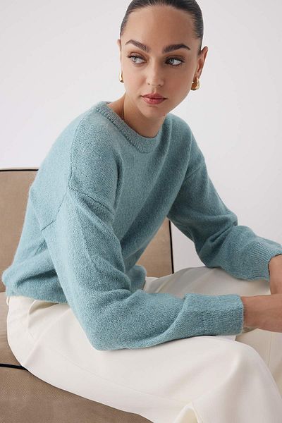 Trendyol Collection Mint More Sustainable Alpaca Wool Blended Wide Fit Premium Yarn Knitwear Sweater Twoaw26Kz00001
