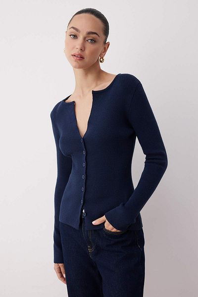 Trendyol Collection Navy Blue Premium Yarn/Special Yarn Fitted/Slim Fit Wool Knitwear Cardigan Twoaw26Hi00046