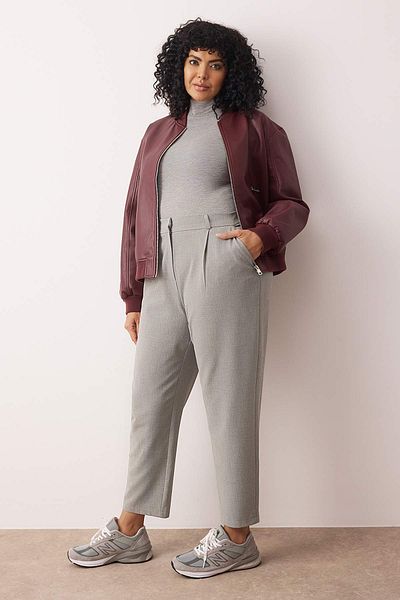 Trendyol Curve Gray Rubber Waist Woven Premium Fabric Large Size Pants Tbbaw26Ar00012