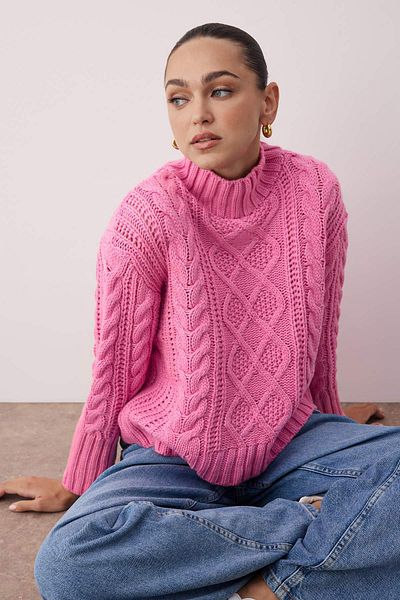 Trendyol Collection Ροζ Μαλλιά Πλεκτό Φαρδύ Πλεκτό Πουλόβερ TWOAW26KZ00128