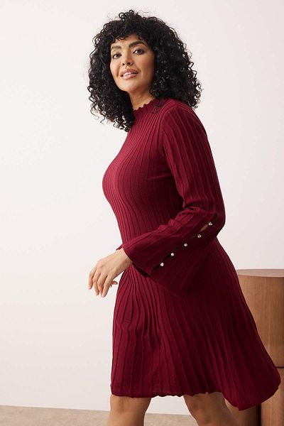 Trendyol Curve Rochie de tricotaj cu accesorii din tricot Bordeaux TBBAW26AH00000