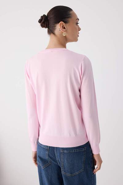 Trendyol Collection Wardrobe Essentials Pink Mercerized Look Pulover subțire de tricotaj de bază | TWOAW26KZ00081