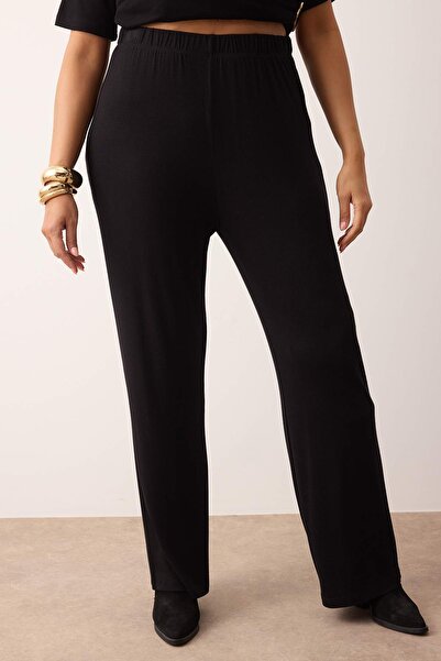 Trendyol Curve Μαύρη πλεκτή πόρπη με λεπτομέρεια Plus Size Bottom - Top Set TBBAW26CP00004