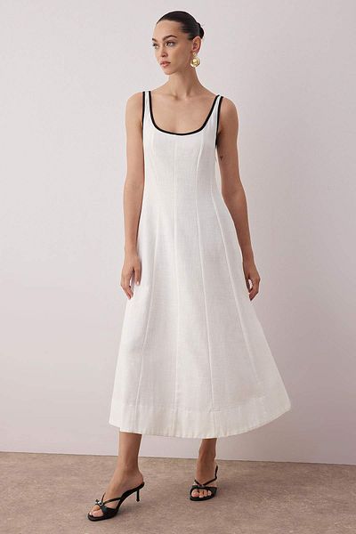 Trendyol Collection Ecru Plain Midi Woven Dress Twoss25El00895