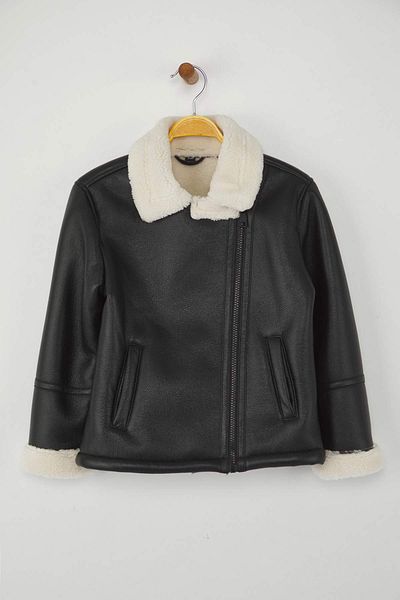 TRENDYOLKIDS Black Unisex Children's Plain Shirt Collar Regular Coats Tkdaw26Mo00005