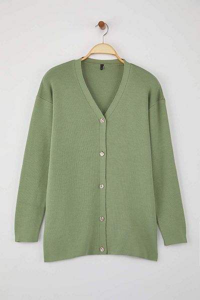 Trendyol Modest Mint Gold Buttoned Knitwear Cardigan Tctaw26Th00000