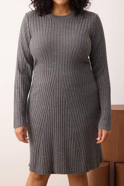 Trendyol Curve Anthracite Corded Mini Knitwear Dress Tbbaw26Ah00001