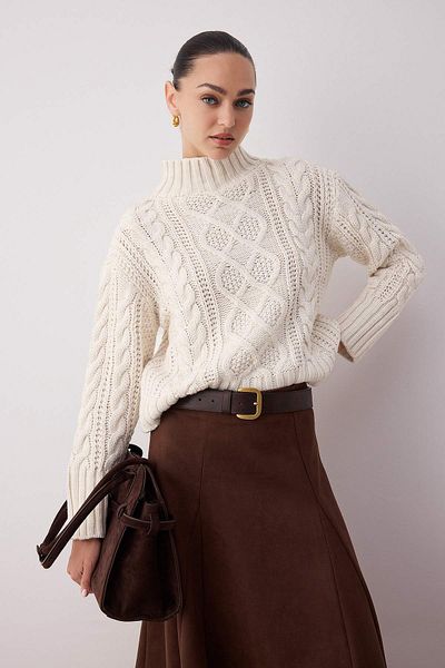 Trendyol Collection Πλεκτό πουλόβερ με πέτρινο πλεκτό φαρδύ TWOAW26KZ00128