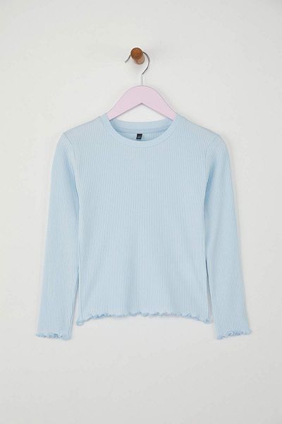 TRENDYOLKIDS Rosa-blaues 2er-Pack Mädchen-T-Shirts aus 100 % Baumwolle mit geradem Rundhalsausschnitt und normaler langärmliger Strick-T-Shirts TKDAW26TS00001