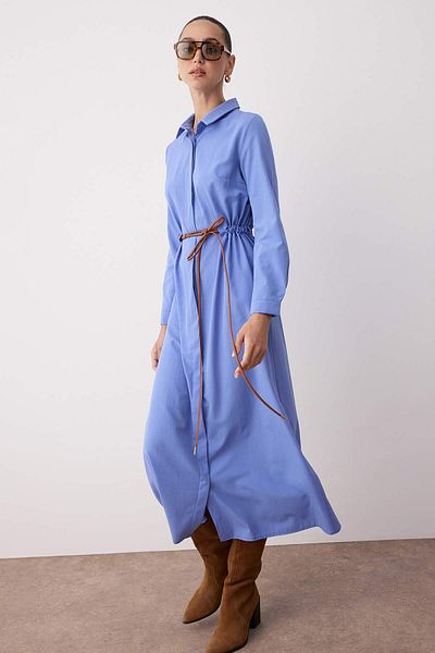 Trendyol Modest Rochie hijab albastră, ne căptușită, din bumbac, cu țesut simplu TCTAW26EB00016