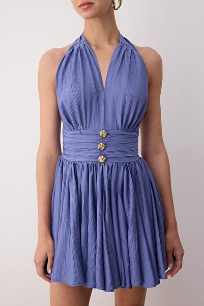 Trendyol Collection Rochie scurtă/mini din șifon cu deschidere în talie albastră/Skater Drop TPRSS25EL00319