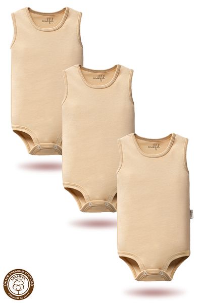 MAHFEL 100% Organic Cotton Sleeveless Baby Bodysuit with Snap Fasteners 3 Pack