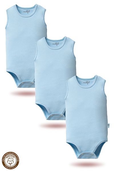 MAHFEL 100% Organic Cotton Sleeveless Baby Bodysuit with Snap Fasteners 3 Pack