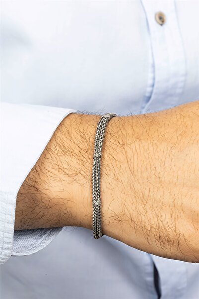 Silverplus Çift Sıra Düğümlü Hasır Gümüş Erkek Bileklik