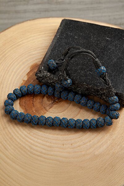 Silverplus 1000 Ayar Gümüş Mavi Siyah Renk El İşi Kazaziye Tesbih