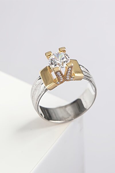 Silverplus Zirkon Taşlı Üstü Altın Kaplama 925 Ayar Gümüş Alyans Yüzük