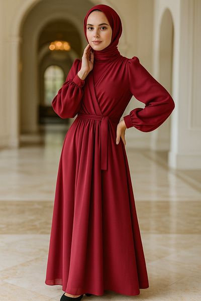 Neva Style Rochie Borrdo Hijab cu mânecă cu balon 5796br