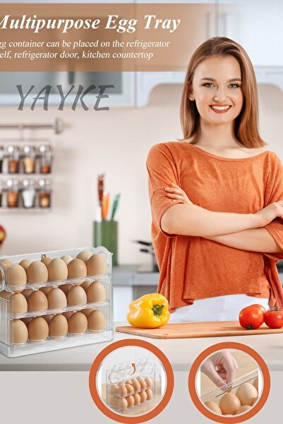 Yayke حاوية تخزين بيض مكونة من 3 طبقات مكونة من 30 قطعة، صندوق تخزين بيض عملي