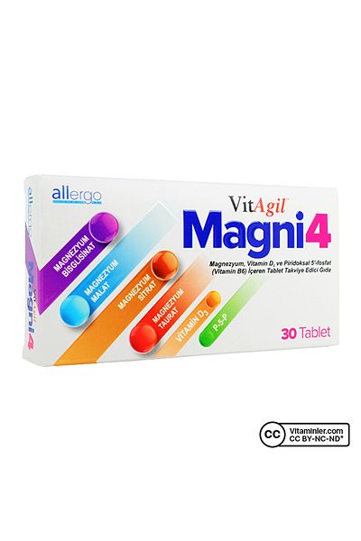 Allergo Vitagil Magni4 Magnesium Vitamin D3 P5P 30 Tablets - Tasteless
