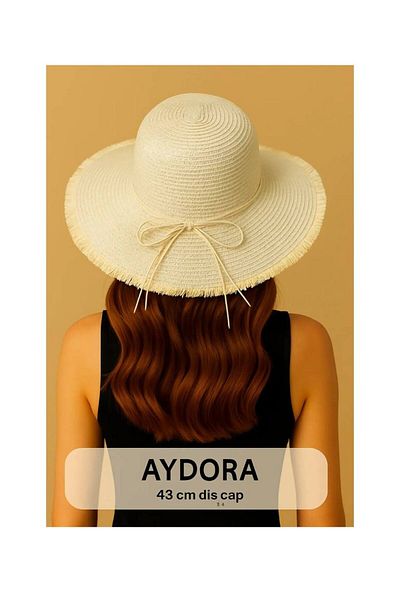 VB Steel Women's Beige Straw Sea Beach Outing Hat with Edge Detail