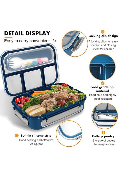 LA' PRECIOUS Lunch Box for Adults and Kids 4 Compartment Lunch Box with Fork - Durable Perfect Size