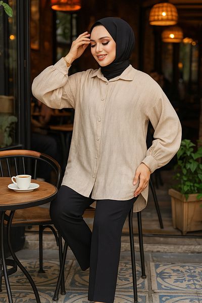 Neva Style Κουμπωτό Mink Hijab Tunic 10113V